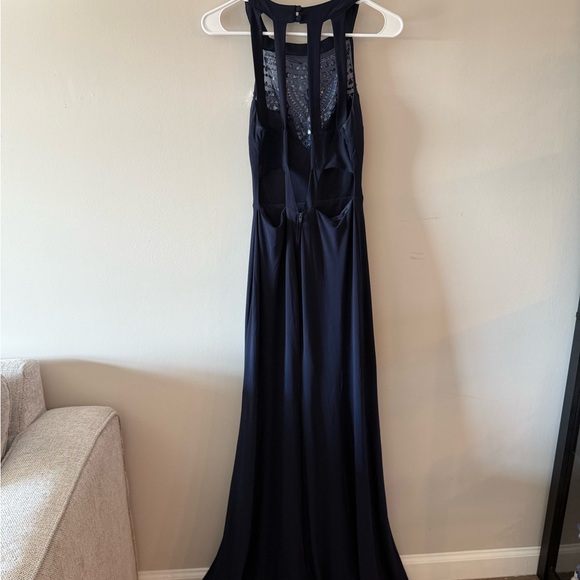 B Darlin Navy Maxi Dress with Embellished Neckline - Picture 4 of 9